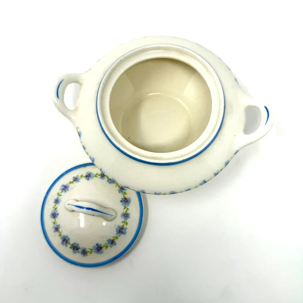 Canonsburg Pottery‎ Bonnie Blue Sugar Bowl + Lid Blue Floral Pattern Made USA